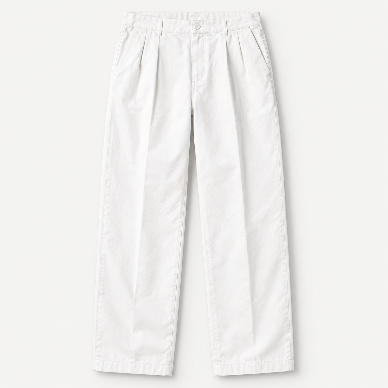 AI concept: white tuck cotton pants shown on their own